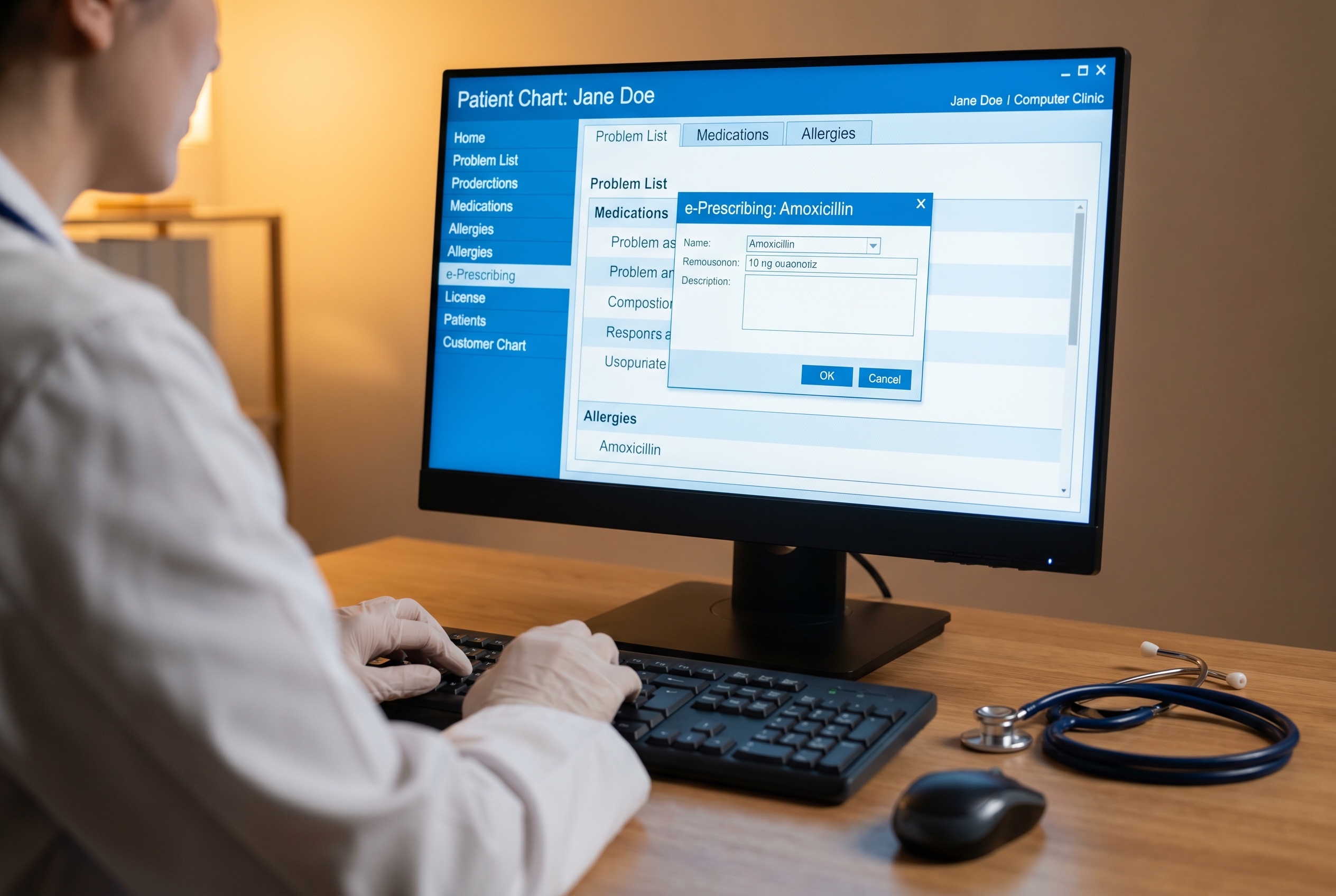 Charting in an EHR with progress notes and e-prescribing