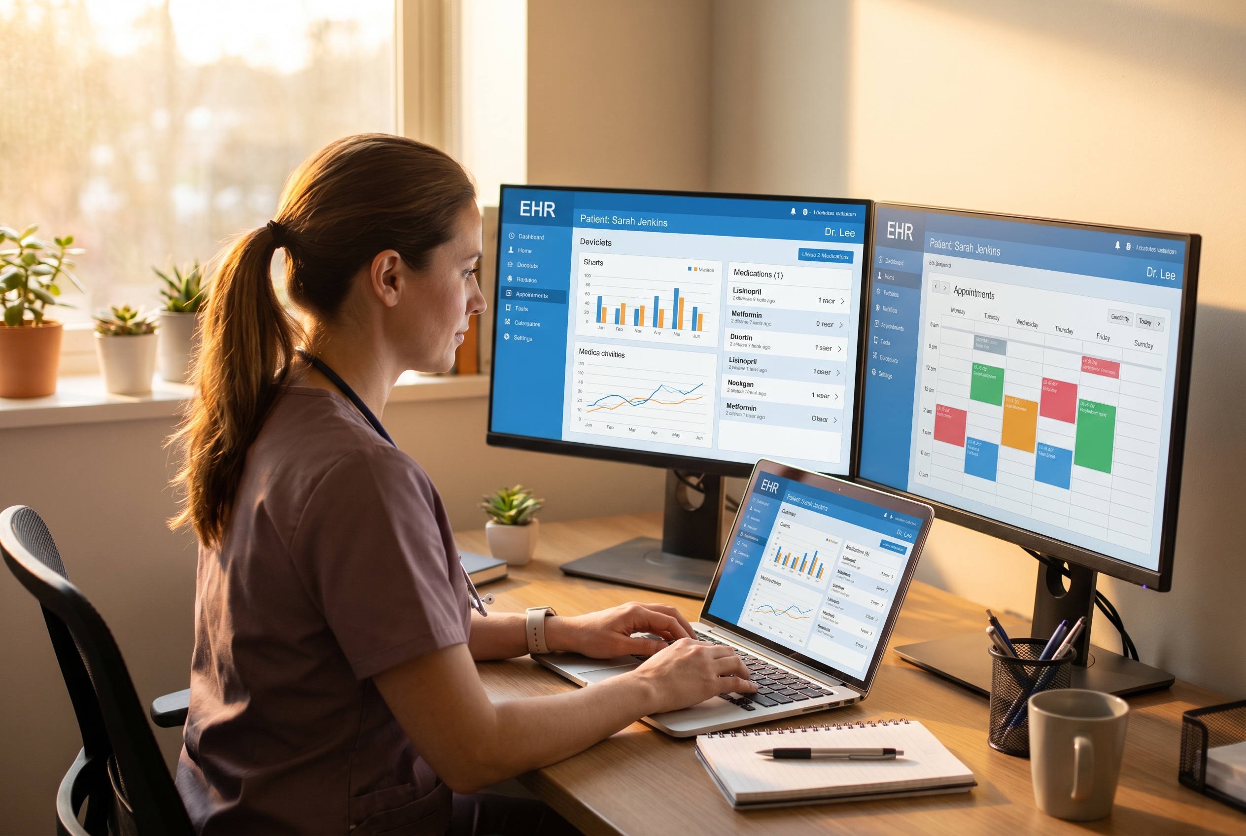 A medical scribe documenting a visit in the EHR in real time