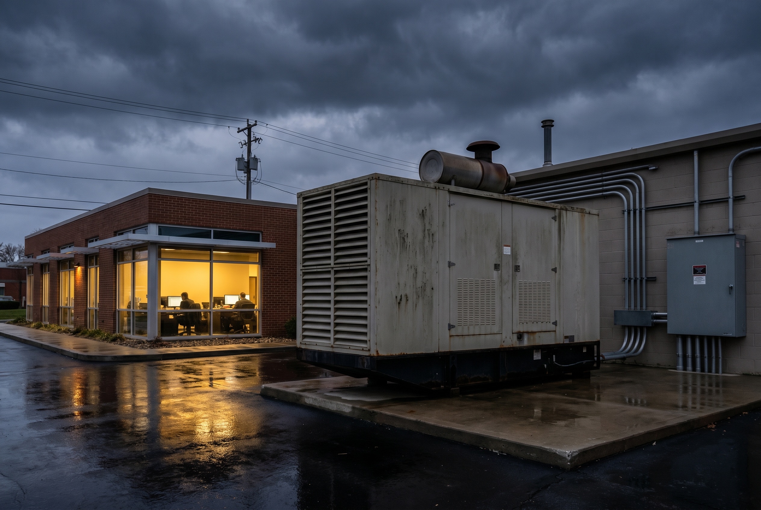 Backup generator and dual-ISP network rack at the business site