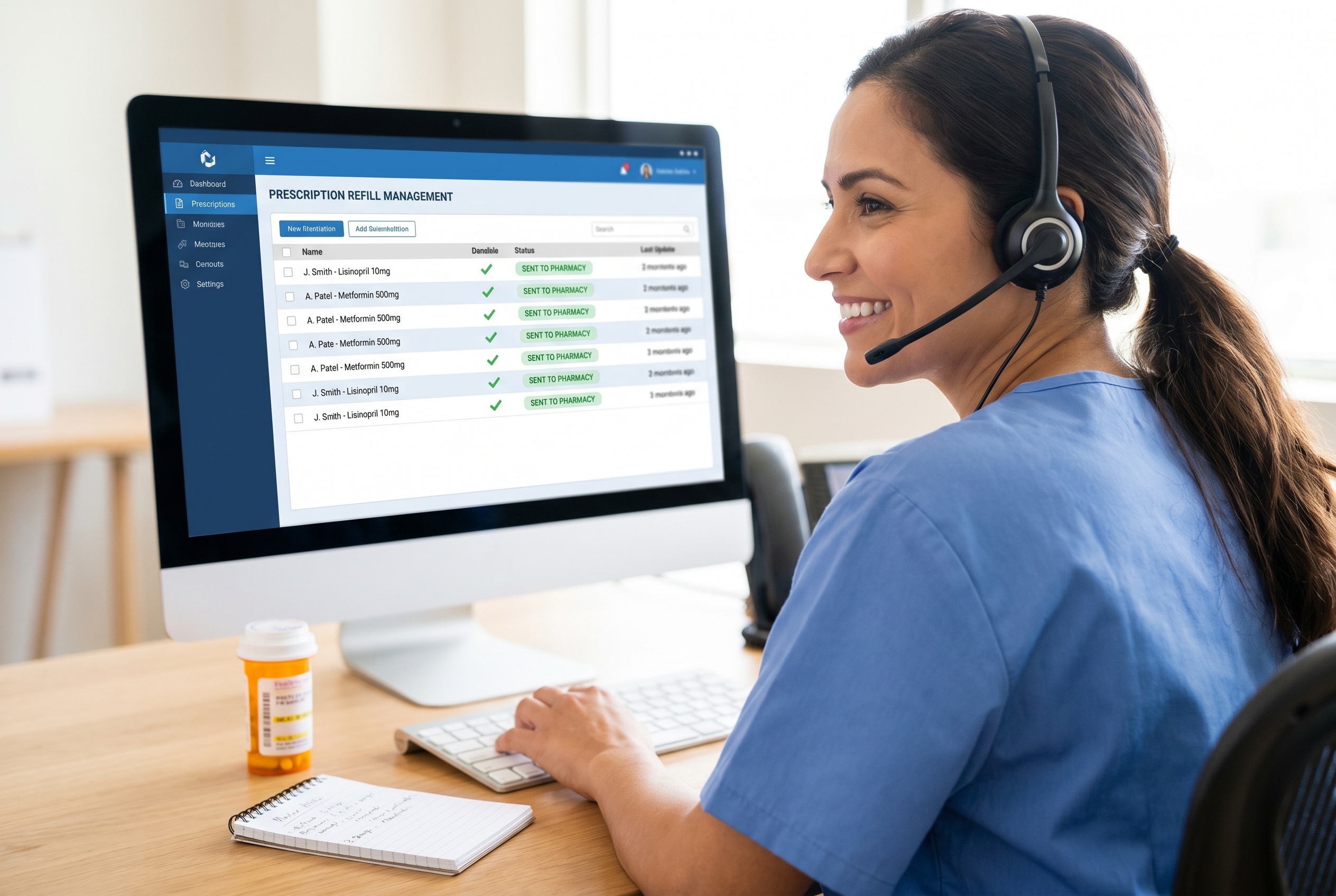 A virtual assistant on a headset reaching out to patients